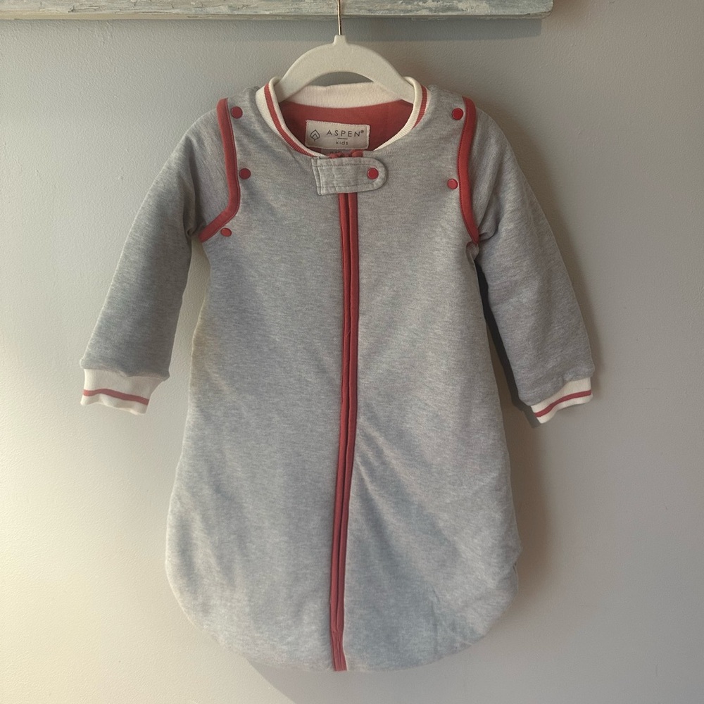 Aspen Kids Sleep Sack in Gray with Red Accents and removable sleeves
